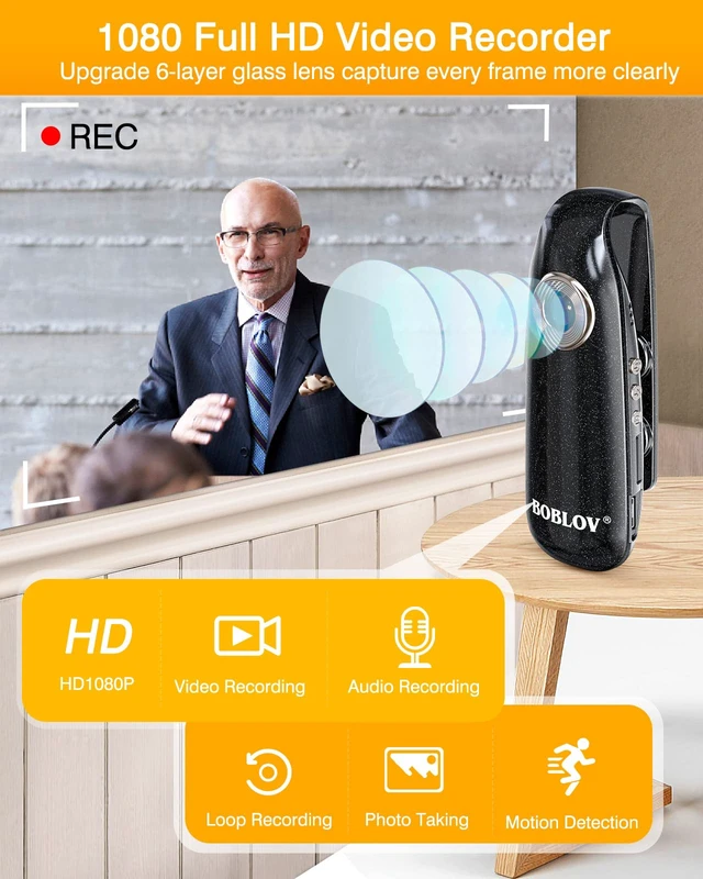 Alt view image 2 of 7 - BOBLOV Mini Body Camera with Video: 32GB Tiny Body Cams with Back Clip | 007 1080P Small Wearable Camera with Audio Recording -User Friendly for Bike/Pet/Home/Proof