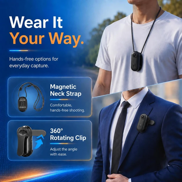 Alt view image 2 of 7 - SHPTDJTIC Body Camera 4K, POV Pro 4K,Wearable Camera with 360°Rotatable Clip & Magnetic Clip,120 Minutes for Recording,Take for Lecture, Traveling,Pet Walking and Outdoors Activities (4K-P-64G)