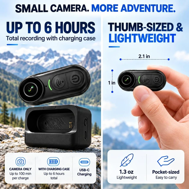 Alt view image 2 of 4 - TJZKLUX 4K Mini Body Camera, Hands-Free Wearable POV with Audio & Video, 64GB MicroSD Card, Magnetic Mount, Charging Case, Portable for Cycling, Travel, Pet Walks & Vlogging, Black