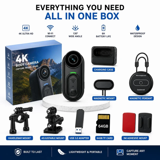 Alt view image 5 of 5 - TJZKLUX 4K Mini Body Camera, Thumb-Sized Wearable POV with Magnetic Mount, Audio & Video Recording, 64GB Support, Hands-Free Portable for Work, Travel, Cycling, Pet Walks & Vlogging