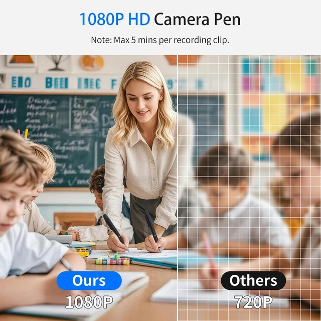Alt view image 6 of 7 - SRVR Premium Body Camera Pen 1080P HD Pen Camera with 32GB SD Card, Black | Local Storage, One-Button Operation, Mini Camera for Meeting Lecture Classroom Office Home (Matte Black)