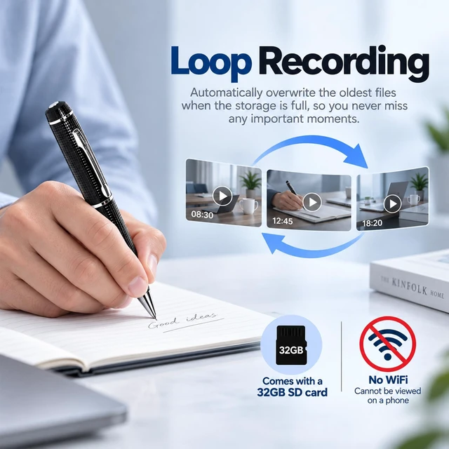 Alt view image 4 of 7 - Mini Hidden Camera Pen Portable Wearable 1080P Nanny Cam Video Recorder | 32GB Card, Loop Recording, Body Camera, Home Security Business & Learning, No WiFi Needed