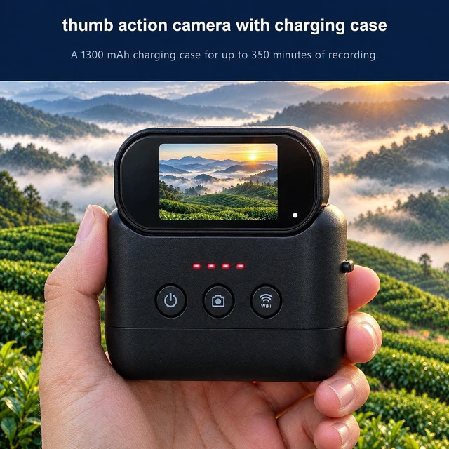 Alt view image 6 of 7 - HEREANCE 4K Thumb Action Camera, 64GB Mini Wearable Body Cam Magnetic Mount HD Screen,WiFi POV Video Recorder for Motorcycle Cycling Vlogging Travel Pet Waterproof