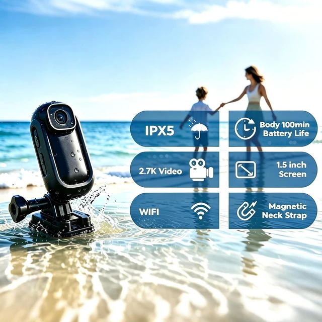 Alt view image 4 of 5 - Xilecam 2.7K WiFi Magnetic Mini Body Camera, Portable Camera Charging Case | Wearable Bodycam with Memory Card Includes Charging Case. Battery life up to 500 minutes, ideal for cycling and vlogging