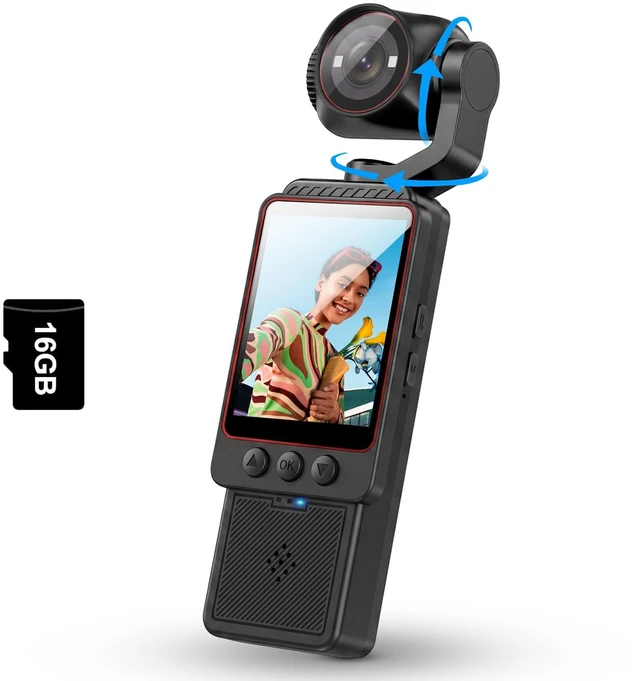 Main image of 2K Vlogging Camera, Mini Camcorder, Portable Handheld Video Camera | Mini camcorder with 180° rotating lens, 7-hour battery, 16GB card, one-button recording for travel and daily moments