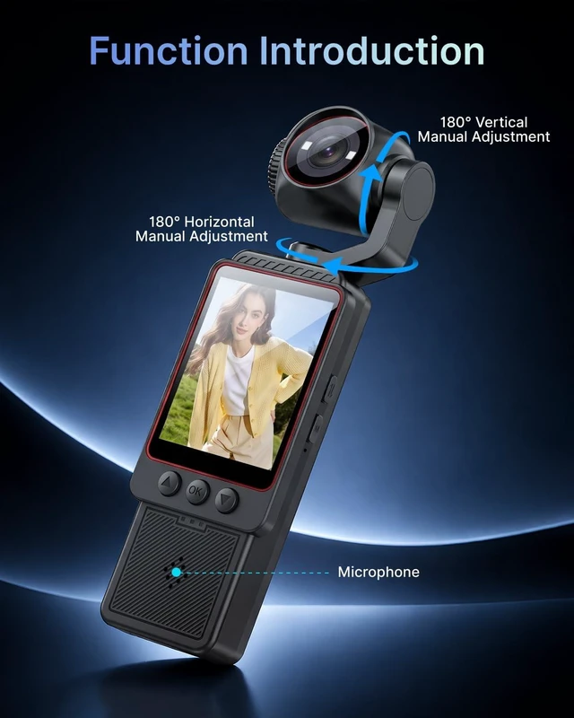 Alt view image 3 of 6 - 2K Vlogging Camera, Mini Camcorder, Portable Handheld Video Camera | Mini camcorder with 180° rotating lens, 7-hour battery, 16GB card, one-button recording for travel and daily moments
