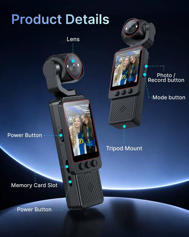 Alt view image 5 of 6 - 2K Vlogging Camera, Mini Camcorder, Portable Handheld Video Camera | Mini camcorder with 180° rotating lens, 7-hour battery, 16GB card, one-button recording for travel and daily moments