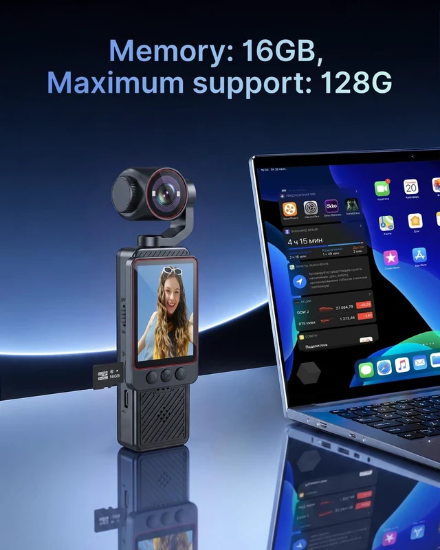 Alt view image 6 of 6 - 2K Vlogging Camera, Mini Camcorder, Portable Handheld Video Camera | Mini camcorder with 180° rotating lens, 7-hour battery, 16GB card, one-button recording for travel and daily moments