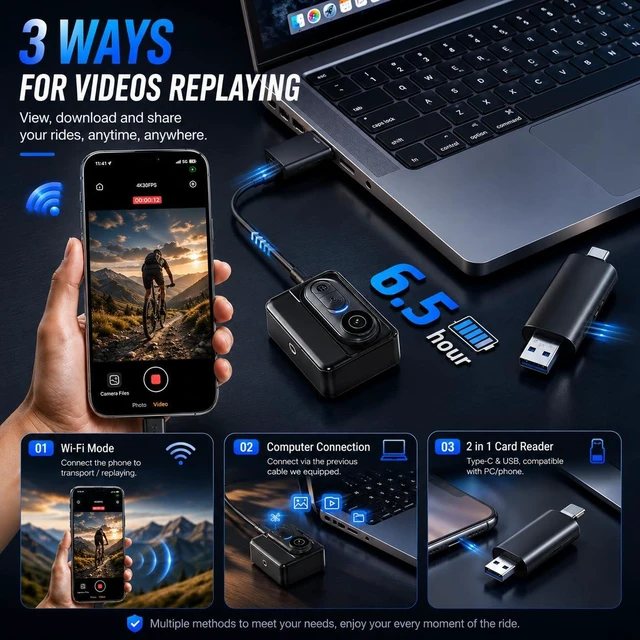 Alt view image 5 of 6 - Catchallway 4K Mini Body Camera, Thumb-Sized Wearable Action Cam with Audio & Video, 64GB Storage, Hands-Free Portable Camera for Work, Travel, Pet Walks & Vlogging
