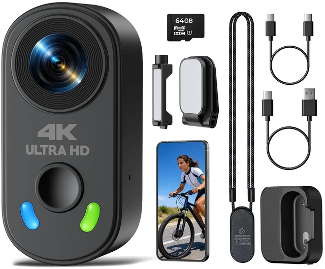 Main image of 4K Mini Body Camera with 64GB Card, Action Cam with EIS Stabilization | WiFi App Control POV Cam, Charging Case, Magnetic Mount Hands-Free Recording for Vlogging Travel Cycling Motorcycle
