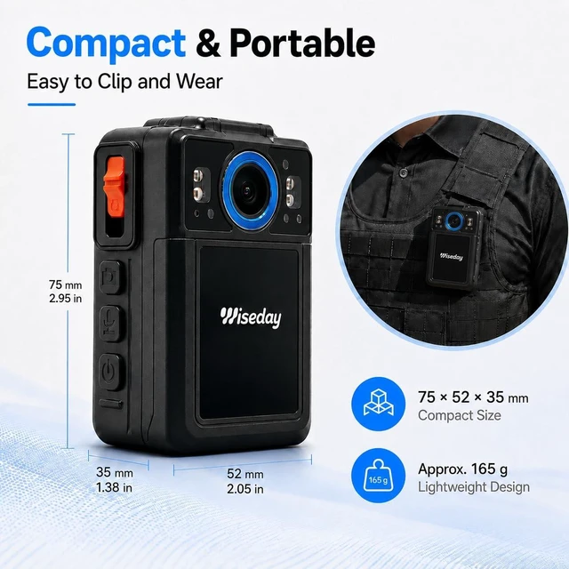 Alt view image 5 of 7 - Wiseday 2K Police Body Camera, 128GB, 40MP Night Vision Security Camera | Body Camera with Audio and Video Recording for Law Enforcement,Waterproof,11H Battery,2-Inch Screen with Data Encrypt