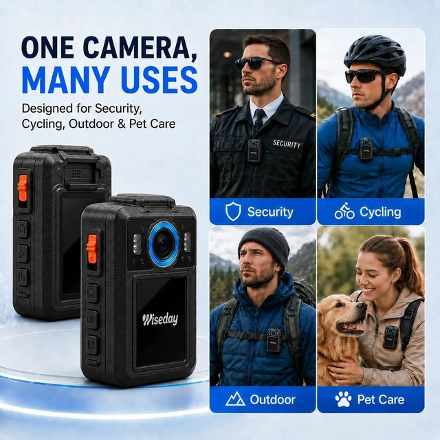 Alt view image 7 of 7 - Wiseday 2K Police Body Camera, 128GB, 40MP Night Vision Security Camera | Body Camera with Audio and Video Recording for Law Enforcement,Waterproof,11H Battery,2-Inch Screen with Data Encrypt