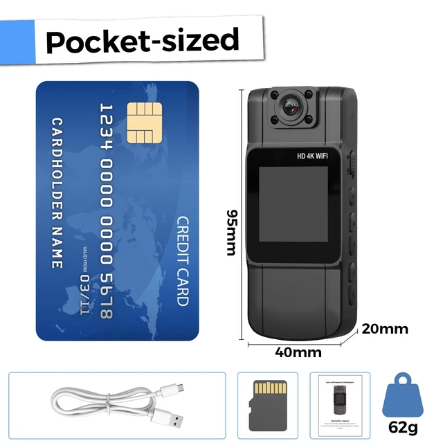Alt view image 6 of 7 - eLinkSmart 4K Body Camera with Audio and Video Recording, 128GB Mini Wearable Body Cam 180° Rotating Lens & Night Vision, 15Hrs Standby Battery for Delivery Driver, Rideshare, Cycling, Outdoor Work