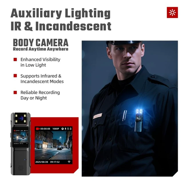 Alt view image 3 of 7 - 1080P Body Camera with Audio and Video Recording, 64GB WIFI Portable Mini Body Cam with 180° Rotating Lens,130° Wide Angle & Night Vision, Wearable Camera for Pet, Home, Office, Security Police