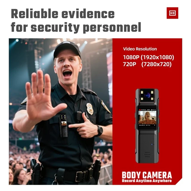 Alt view image 5 of 7 - 1080P Body Camera with Audio and Video Recording, 64GB WIFI Portable Mini Body Cam with 180° Rotating Lens,130° Wide Angle & Night Vision, Wearable Camera for Pet, Home, Office, Security Police