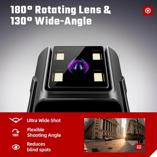 Alt view image 6 of 7 - 1080P Body Camera with Audio and Video Recording, 64GB WIFI Portable Mini Body Cam with 180° Rotating Lens,130° Wide Angle & Night Vision, Wearable Camera for Pet, Home, Office, Security Police