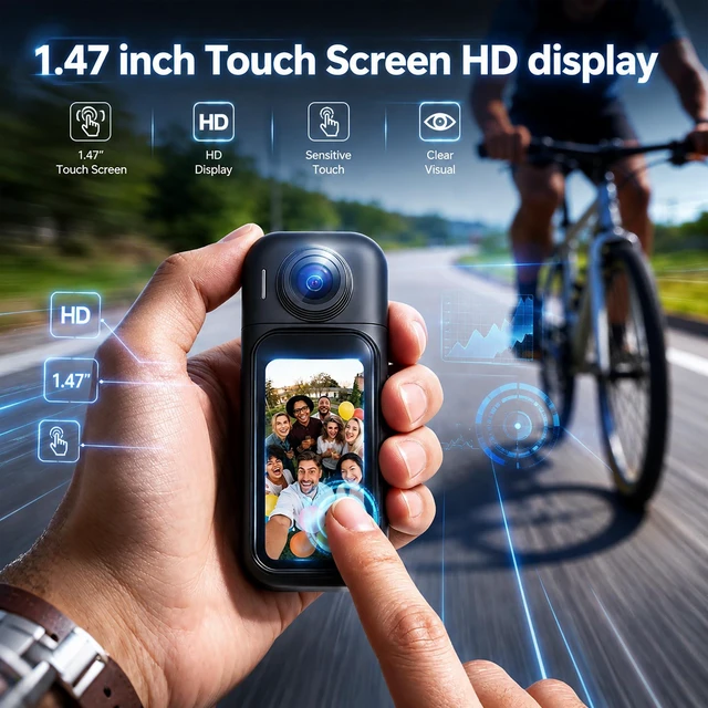 Alt view image 2 of 7 - dahocamgo 128GB Body Camera Waterproof, Wearable Tiny Cam | for Cycling Motorcycle Traveling, POV Recording, Touch Screen, 180° Rotating Lens, with Charging Pod