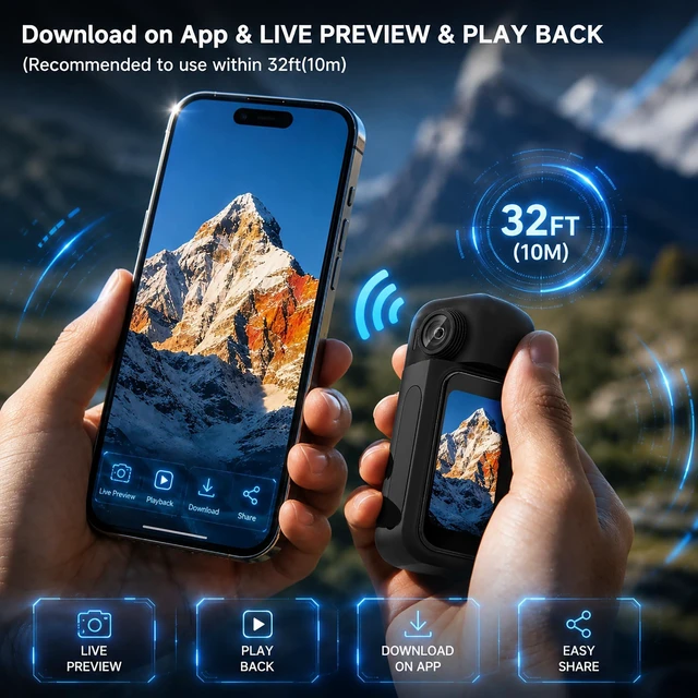 Alt view image 7 of 7 - dahocamgo 128GB Body Camera Waterproof, Wearable Tiny Cam | for Cycling Motorcycle Traveling, POV Recording, Touch Screen, 180° Rotating Lens, with Charging Pod