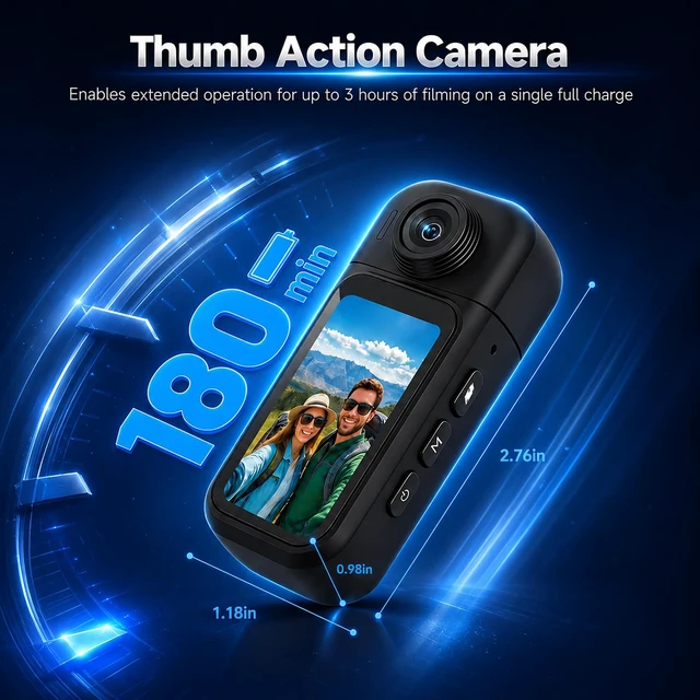 Alt view image 4 of 7 - dahocamgo 128GB Body Camera Waterproof, Wearable Tiny Cam | for Cycling Motorcycle Traveling, POV Recording, Touch Screen, 180° Rotating Lens, with Charging Pod