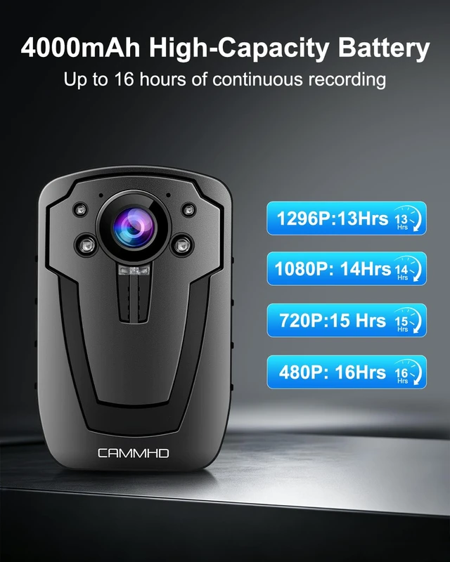 Alt view image 4 of 6 - CAMMHD C8 1296P Body Camera with Audio and Video Recording, Body Cam with 4000mAh Battery Record Video 14 Hrs, Body Worn Camera for Police Law Enforcement, Personal UseNo Card