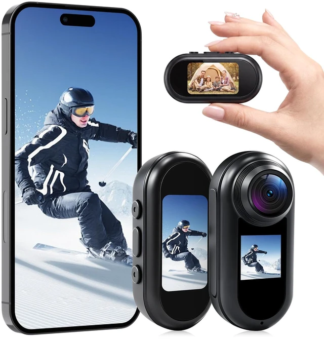 Main image of icamdoor 2K Mini Thumb Action Camera, Body Camera with Audio and Video Recording, with WiFi & Dual Display, Portable Wearable Video Recorder POV Cam for Sports Travel Vlogging Skiing Hiking Cycling