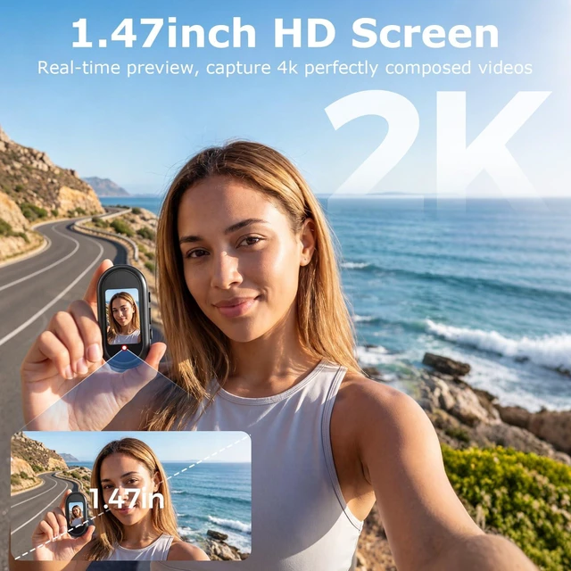 Alt view image 2 of 7 - icamdoor 2K Mini Thumb Action Camera, Body Camera with Audio and Video Recording, with WiFi & Dual Display, Portable Wearable Video Recorder POV Cam for Sports Travel Vlogging Skiing Hiking Cycling
