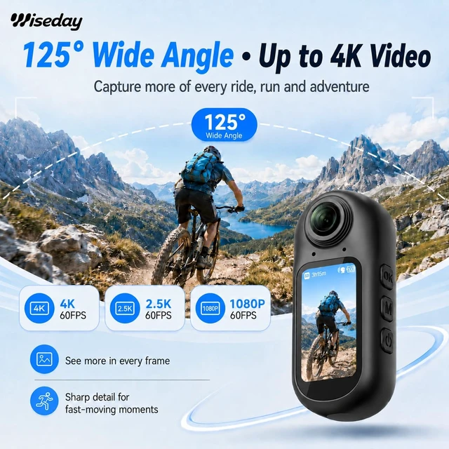 Alt view image 3 of 6 - Mini Action Camera 6-Axis EIS Stablization,4K 64MP Wearable Sports Camera | UHD Thumb Camera,WiFi Bodycam with audio/video recording,EIS anti-shake,1.5" screen Bluetooth sports camera, 160-min battery