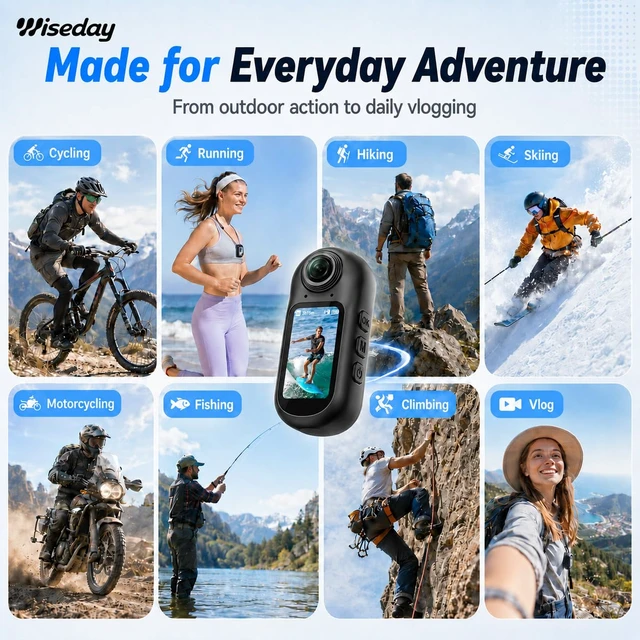 Alt view image 5 of 6 - Mini Action Camera 6-Axis EIS Stablization,4K 64MP Wearable Sports Camera | UHD Thumb Camera,WiFi Bodycam with audio/video recording,EIS anti-shake,1.5" screen Bluetooth sports camera, 160-min battery