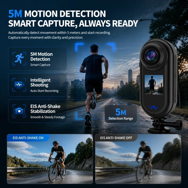 Alt view image 4 of 6 - Ainuosing 2K Mini Action Camera with Dual Screen, 64GB Portable Sports Camera, 140° Wide Angle, 30FPS HD Recording, Wearable Body Cam for Cycling, Skiing & Travel