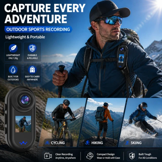 Alt view image 6 of 6 - Ainuosing 2K Mini Action Camera with Dual Screen, 64GB Portable Sports Camera, 140° Wide Angle, 30FPS HD Recording, Wearable Body Cam for Cycling, Skiing & Travel