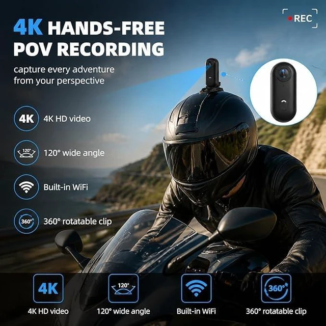 Alt view image 2 of 7 - Winnes 4K Mini Body Camera, Action Body Cam Thumb Sports Camera Hands Free Waterproof 30M POV Video Recording Wearable with Necklace,Magnetic Clip,Helmet Cam for Cycling,Ski,Motorcycle,Pets-Black