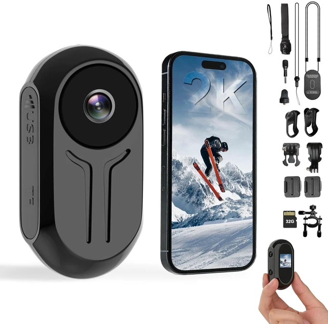 Main image of HSJAKKK Action Camera Body Cam Thumb POV Camera Wearable Hands-Free Cam | 2K | Euqippede 32GB SD Card | Tiny Camera | Comes with many accessories | Suitable for travel, hiking, and cycling