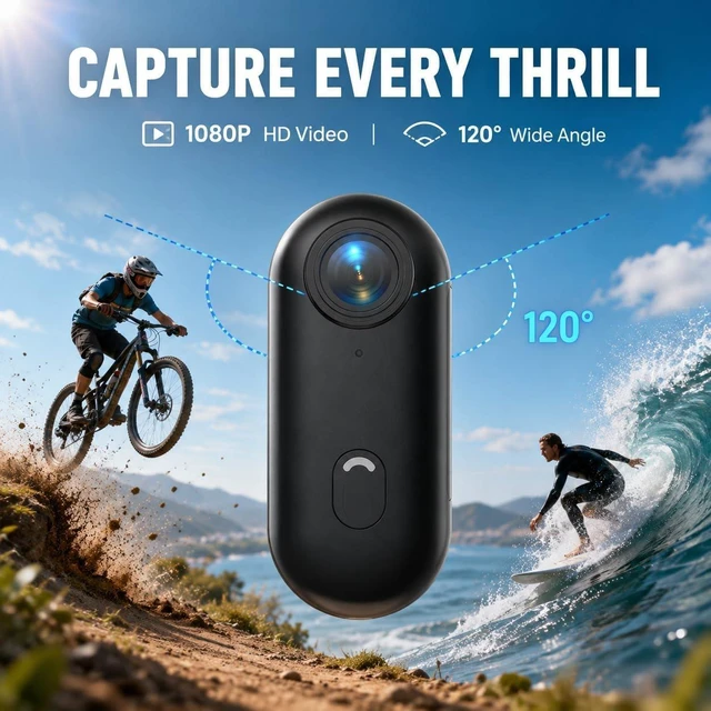 Alt view image 4 of 7 - Winnes 4K Mini Body Camera, Action Body Cam Thumb Sports Camera Hands Free Waterproof 30M POV Video Recording Wearable with Necklace,Magnetic Clip,Helmet Cam for Cycling,Ski,Motorcycle,Pets-Black