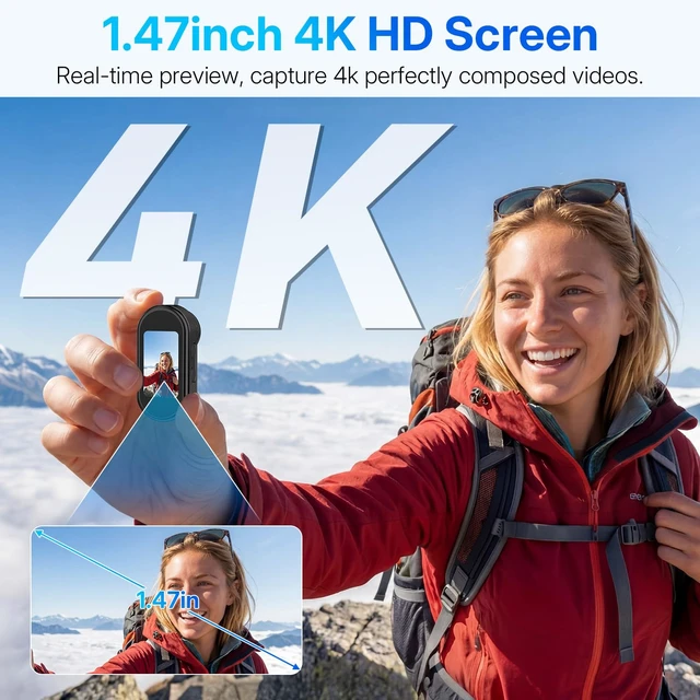 Alt view image 2 of 7 - UYIKOO 4K Mini Body Action Camera with 1.47" Screen, 64GB Thumb Size Small POV Camera with WiFi, Tiny Wearable Magnetic Camcorder for Work Vlogging Cycling Motorcycle Pet Travel