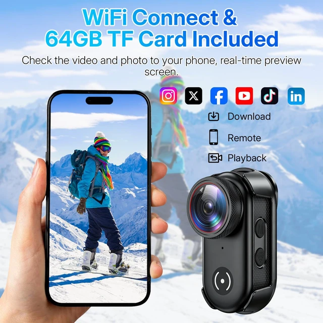 Alt view image 4 of 7 - UYIKOO 4K Mini Body Action Camera with 1.47" Screen, 64GB Thumb Size Small POV Camera with WiFi, Tiny Wearable Magnetic Camcorder for Work Vlogging Cycling Motorcycle Pet Travel