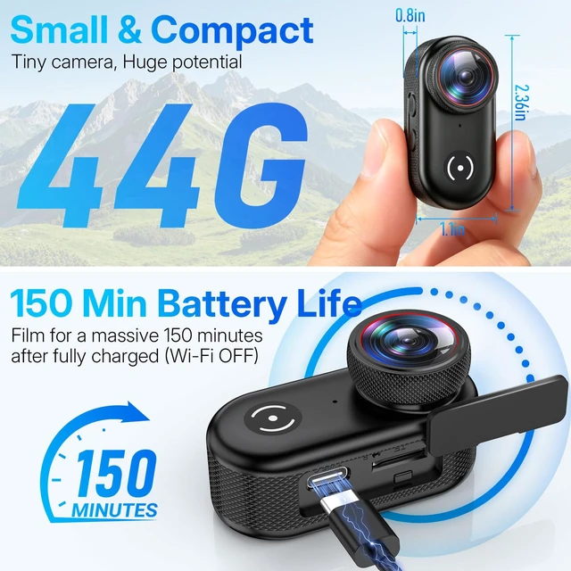 Alt view image 5 of 7 - UYIKOO 4K Mini Body Action Camera with 1.47" Screen, 64GB Thumb Size Small POV Camera with WiFi, Tiny Wearable Magnetic Camcorder for Work Vlogging Cycling Motorcycle Pet Travel
