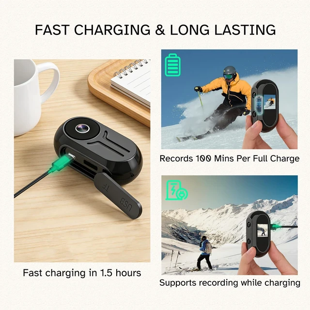 Alt view image 7 of 7 - HSJAKKK Action Camera Body Cam Thumb POV Camera Wearable Hands-Free Cam | 2K | Euqippede 32GB SD Card | Tiny Camera | Comes with many accessories | Suitable for travel, hiking, and cycling