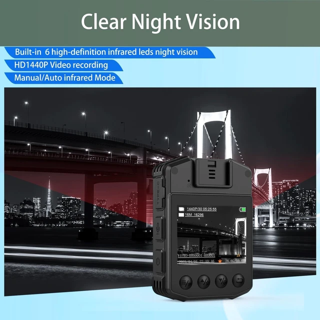 Alt view image 4 of 6 - Weyfinko 2K Body Camera with Dual Batteries and Charging Dock, 1440P Body Cam with Audio, Video and Night Vision, 14H Total Runtime, 64GB Card Included, Body Worn Camera for Work, Security and Travel