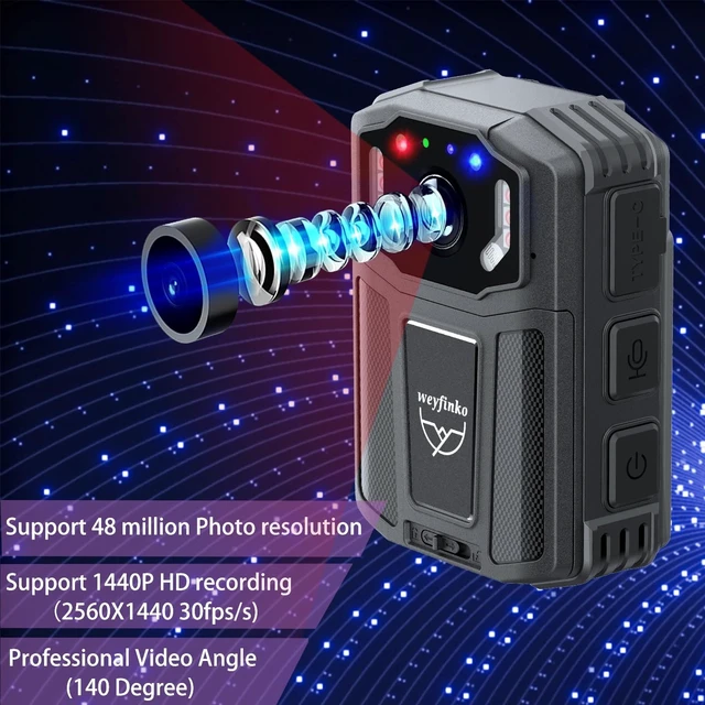 Alt view image 2 of 6 - Weyfinko 2K Body Camera with Dual Batteries and Charging Dock, 1440P Body Cam with Audio, Video and Night Vision, 14H Total Runtime, 64GB Card Included, Body Worn Camera for Work, Security and Travel