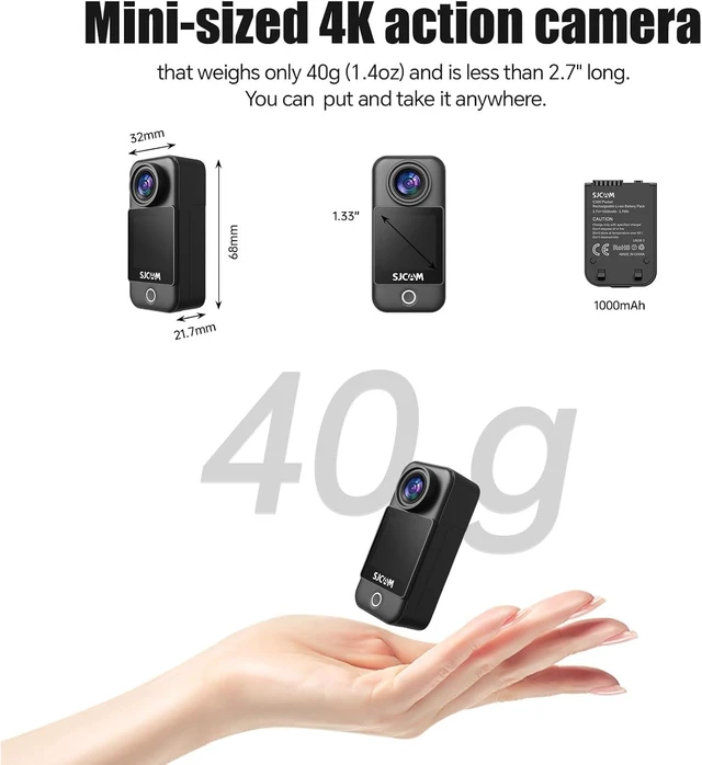 Alt view image 6 of 7 - SJCAM C300 Pocket Action Camera,4K Body Camera, Auto Screen Off, Stabilization, Waterproof, Small Wearable, Tiny POV Camera, Removable Dual Battery, Touch Screen, with Helmet Mount Kits, Black