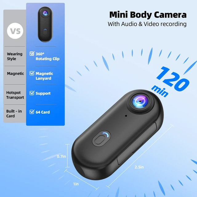Alt view image 3 of 6 - dahocamgo Mini Body Camera, 64GB Wearable Camera | for Work, Travel, Pet Walks, FHD 1080P, Thumb Size, Action Snap Cam, POV Snapcam, Hands Free Recording