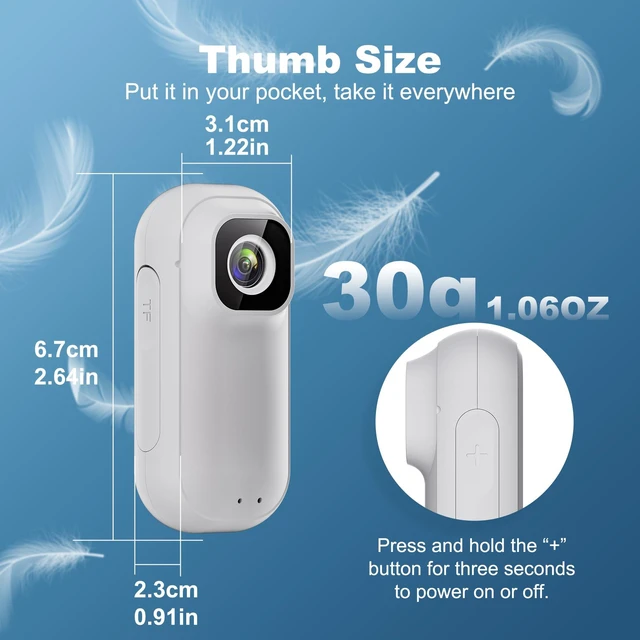 Alt view image 2 of 7 - 4K Mini Action Camera with 1.5" Screen, 128GB WiFi Wearable Body Cam | Thumb-Sized POV Sports Camera, Charging Case & Magnetic Lanyard, for Motorcycle Helmet Vlogging Cycling