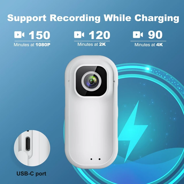 Alt view image 4 of 7 - 4K Mini Action Camera with 1.5" Screen, 128GB WiFi Wearable Body Cam | Thumb-Sized POV Sports Camera, Charging Case & Magnetic Lanyard, for Motorcycle Helmet Vlogging Cycling