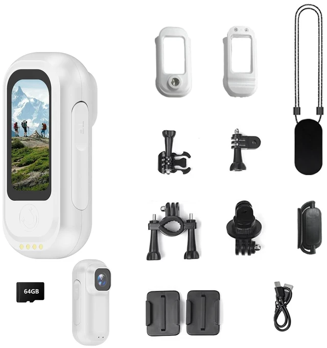 Main image of 2K Wearable Mini Body Camera, Thumb Sized POV Cam with Loop Recording | Thumb-Sized Action Cam, 1.47" LCD, 64G SD & 1800mAh Charging Case, Outdoor Riding,Helmet Bike Motorcycle White