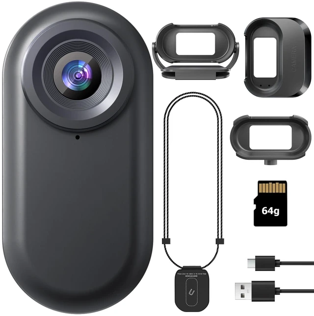 Main image of 7JI Action Camera Mini Wearable Camera, 1080P POV, 64GB SD Card | 35g Design, Magnetic pendant and clip, Built-in screen, 1080p HD video, 8 hour battery life