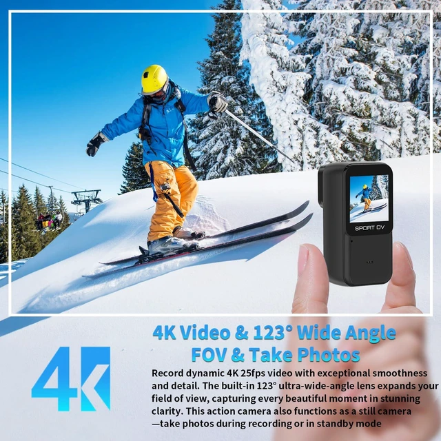 Alt view image 2 of 7 - CLYZSTU Waterproof 4K Thumb Action Camera, 123° WiFi Action Cam with 1.47-Inch Screen, 3-Hour Recording, HDR Night & Loop Recording, Underwater Sports Camcorder, Hands-Free POV for Outdoor Adventures