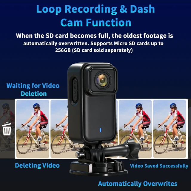 Alt view image 7 of 7 - CLYZSTU Waterproof 4K Thumb Action Camera, 123° WiFi Action Cam with 1.47-Inch Screen, 3-Hour Recording, HDR Night & Loop Recording, Underwater Sports Camcorder, Hands-Free POV for Outdoor Adventures