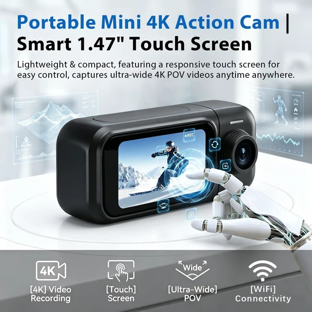 Alt view image 2 of 7 - KDNRHE 4K Mini Thumb Action Camera, Body Camera, Wearable POV Cam | Audio and Video Recording, Portable Camera, Vlogging, Sports, Pet POV, Travel, Outdoor