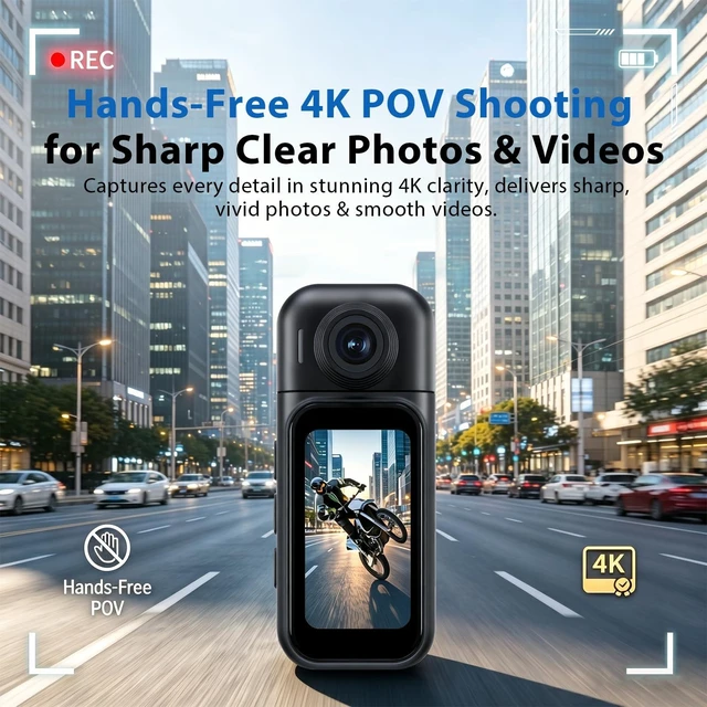 Alt view image 4 of 7 - KDNRHE 4K Mini Thumb Action Camera, Body Camera, Wearable POV Cam | Audio and Video Recording, Portable Camera, Vlogging, Sports, Pet POV, Travel, Outdoor