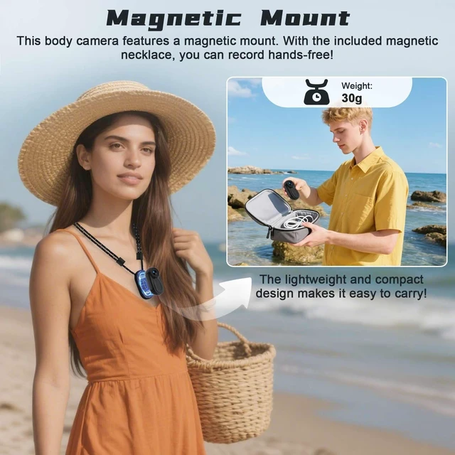 Alt view image 5 of 7 - Mini Body Camera HD 1080P Thumb Action Cam, Wearable Body Cam with 64GB Card Night Vision 0.9 Display Magnetic Pendant, POV Cam Small Pocket Camera Portable Sports Cam for Pet Cycling Vlogging